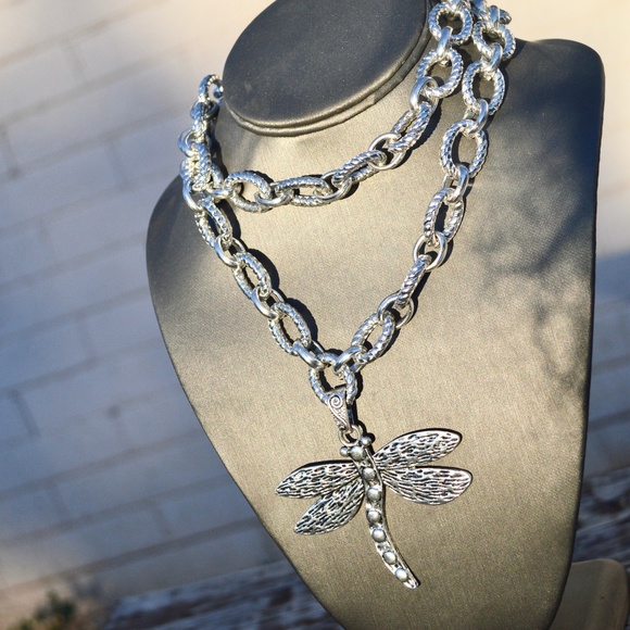 Silver DragonFly Huge Pendant Statement Necklace - Picture 3 of 7